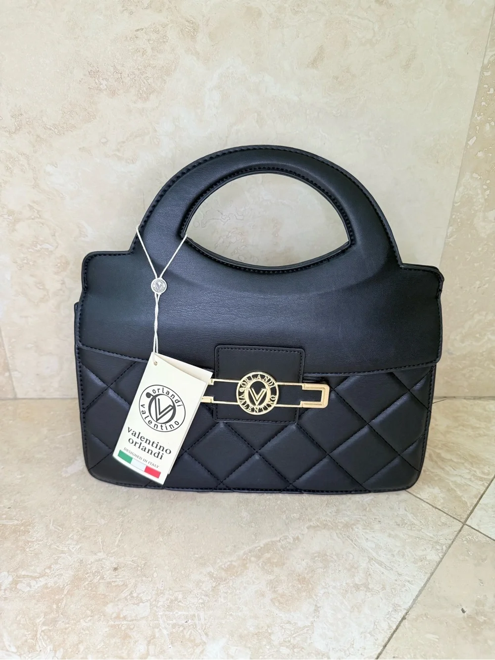 Valentino Orlandi Quilted Black Top-Handle Crossbody NWT